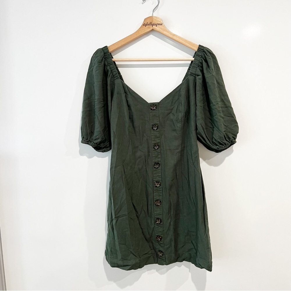 Farm Rio Button Puff Sleeve Mini Dress